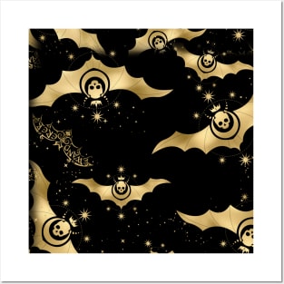 Twinkle Little Bat - Goth Fashion - Alice in Wonderland - bat, star, skull, halloween, emo, gold Posters and Art